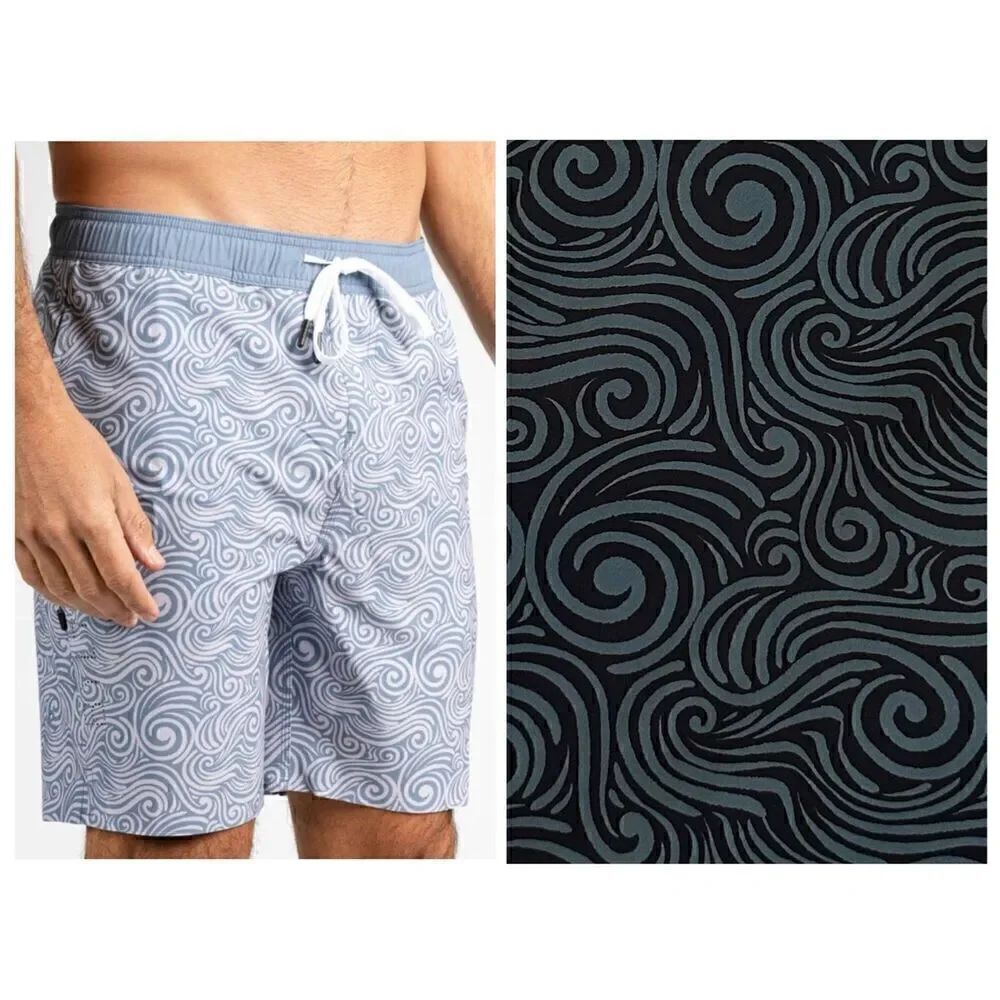 BYLT Basics Men’s Coastal Boardshort 2.0 Hybrid All Over Wave Print Black and Sa